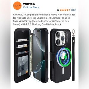 Black Wallet Case for iPhone 16 Pro Max